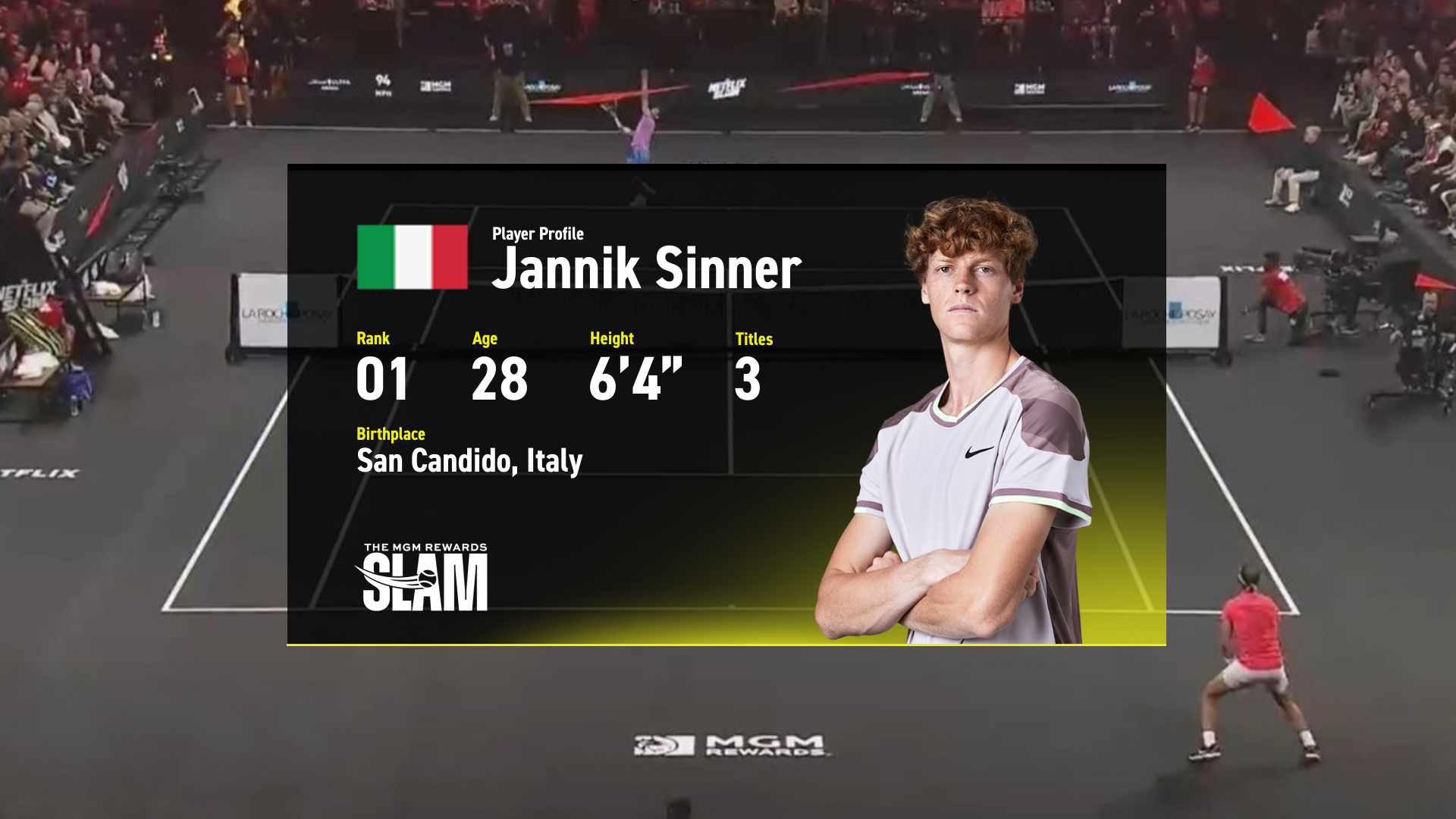 MGM Slam player profile broadcast graphic