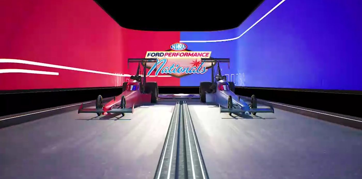 NHRA drag racing broadcast package frame